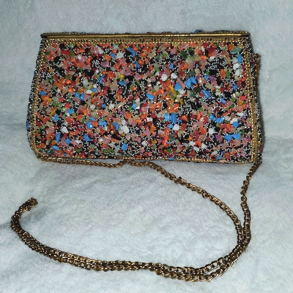 Mosaic Patterned Clutch with Chain Strap - Picture 3 of 12